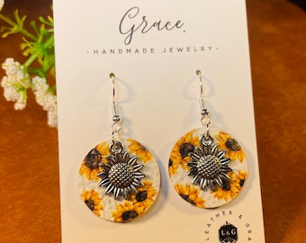 Handmade Leather Sunflower Earrings