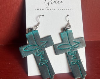Hand Painted Jesus Cross Earrings