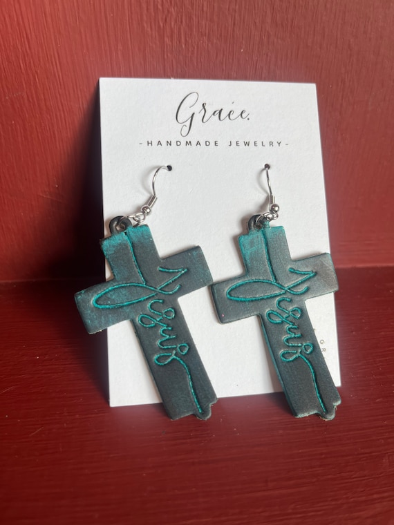 Hand Painted Jesus Cross Earrings