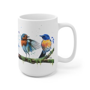 15 oz Mug, Birds on a Branch, Coffee Mug Art, Bird Lover Tea Lover, Painting on Cup