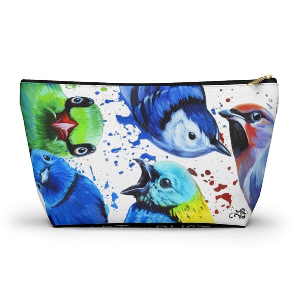 Curious Birds - Purse Pouch - Makeup Bag - Zipper Purse - Bird Art -Travel Bag