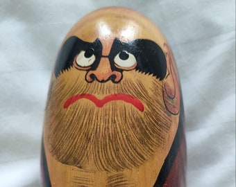 Vintage Wooden Daruma, Japanese lucky doll, good fortune