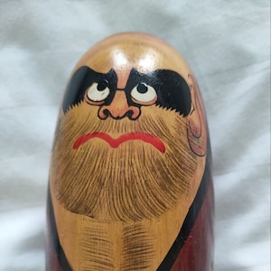 Vintage Wooden Daruma, Japanese lucky doll, good fortune