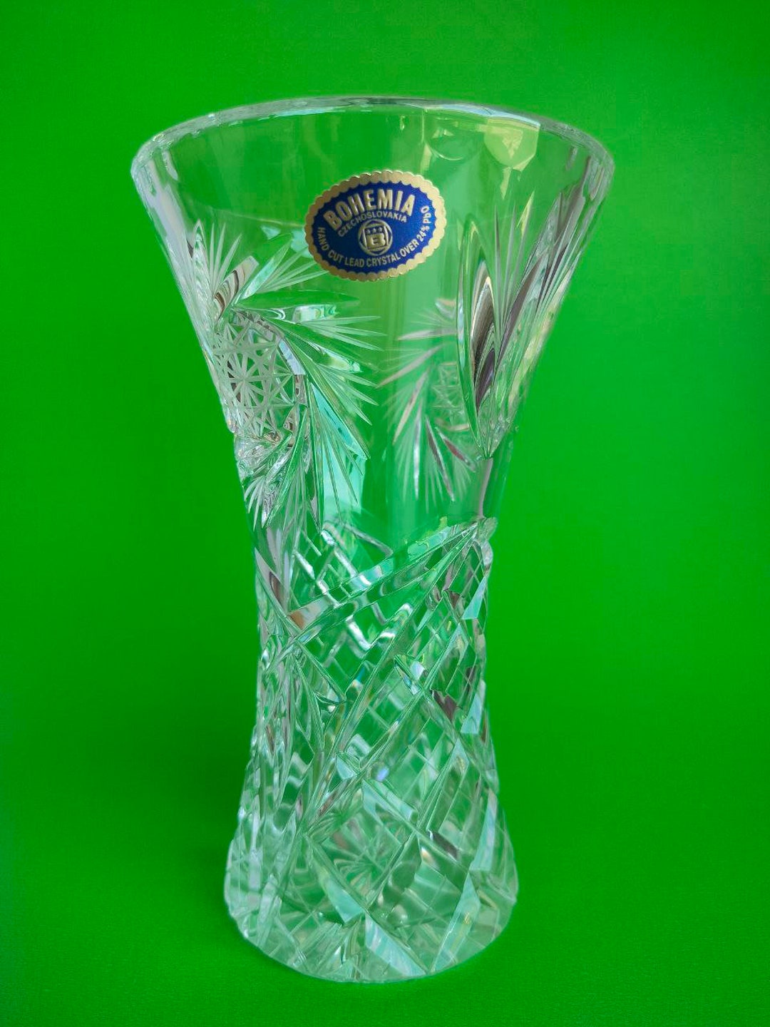 【レビューを書けば送料当店負担】 Vintage Bohemia Crystal Vase in Original Box, Hand Made 花瓶・フラワースタンド