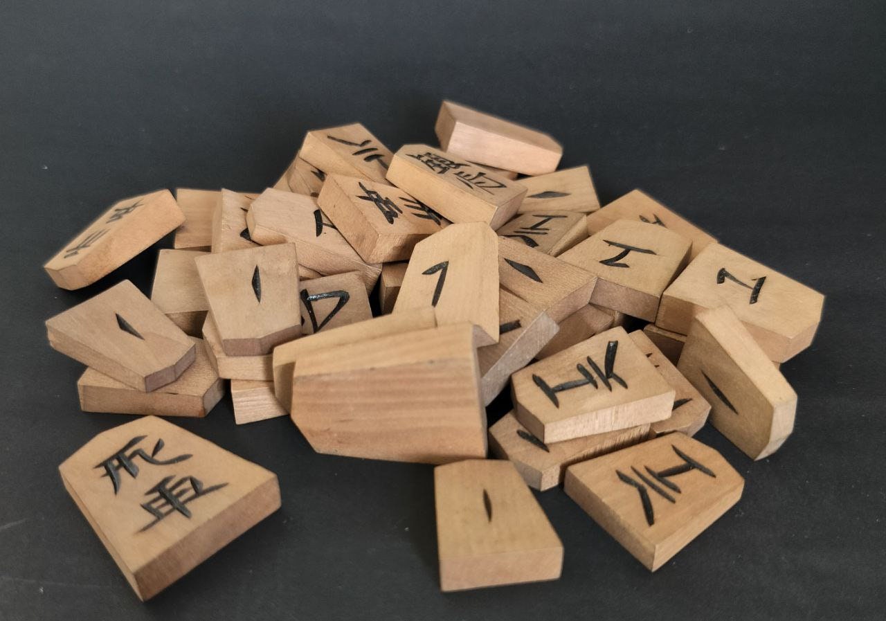 Japan Chess Shogi Wood Peaces 1900s Traditional Japanese Game 