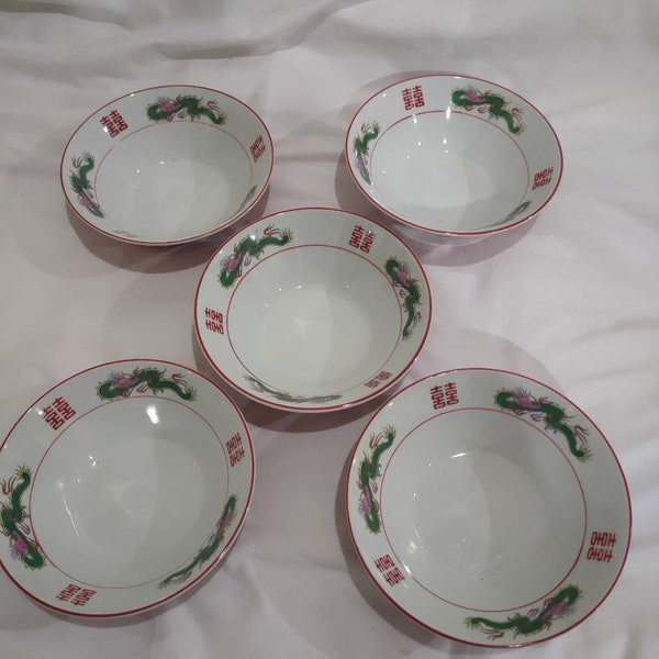 Authentic Japanese Rice Bowls, set of 5, very good vintage condition