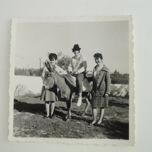 Original Vintage Photograph . Lady on a Donkey and Friends . ca.1950s