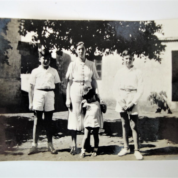 Original Vintage Photograph . Happy Family in the Backyard  . 1940