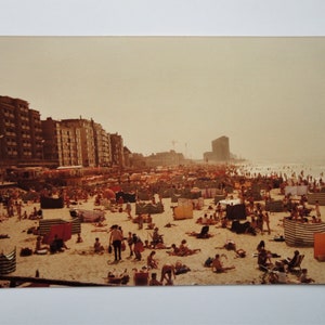 Original Vintage Color Photograph . Crowd on the Beach. Afternoon at the Beach . 1975