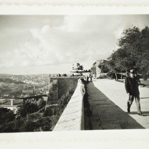 Original Vintage Photograph . Vanishing Point . She Looks at the Beautiful View . Man Passing By . ca.1950s