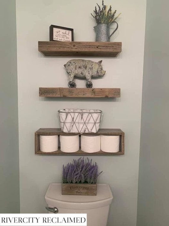 Repisa para baño  Wooden bathroom shelves, Hanging bathroom shelves,  Floating shelves diy