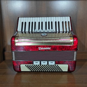 Vintage Weltmeister accordion, German, red, 96 bass, Rare musical instrument