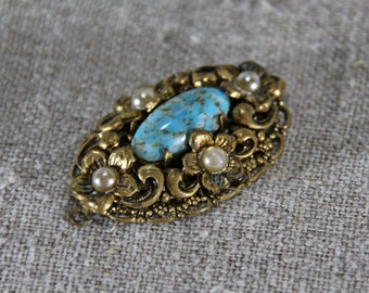 Vintage pendant/ retro medallion/ blue stone/ jewellery