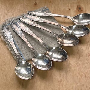 Vintage cupronickel table spoons, USSR silver plated spoons set of 6 pcs.