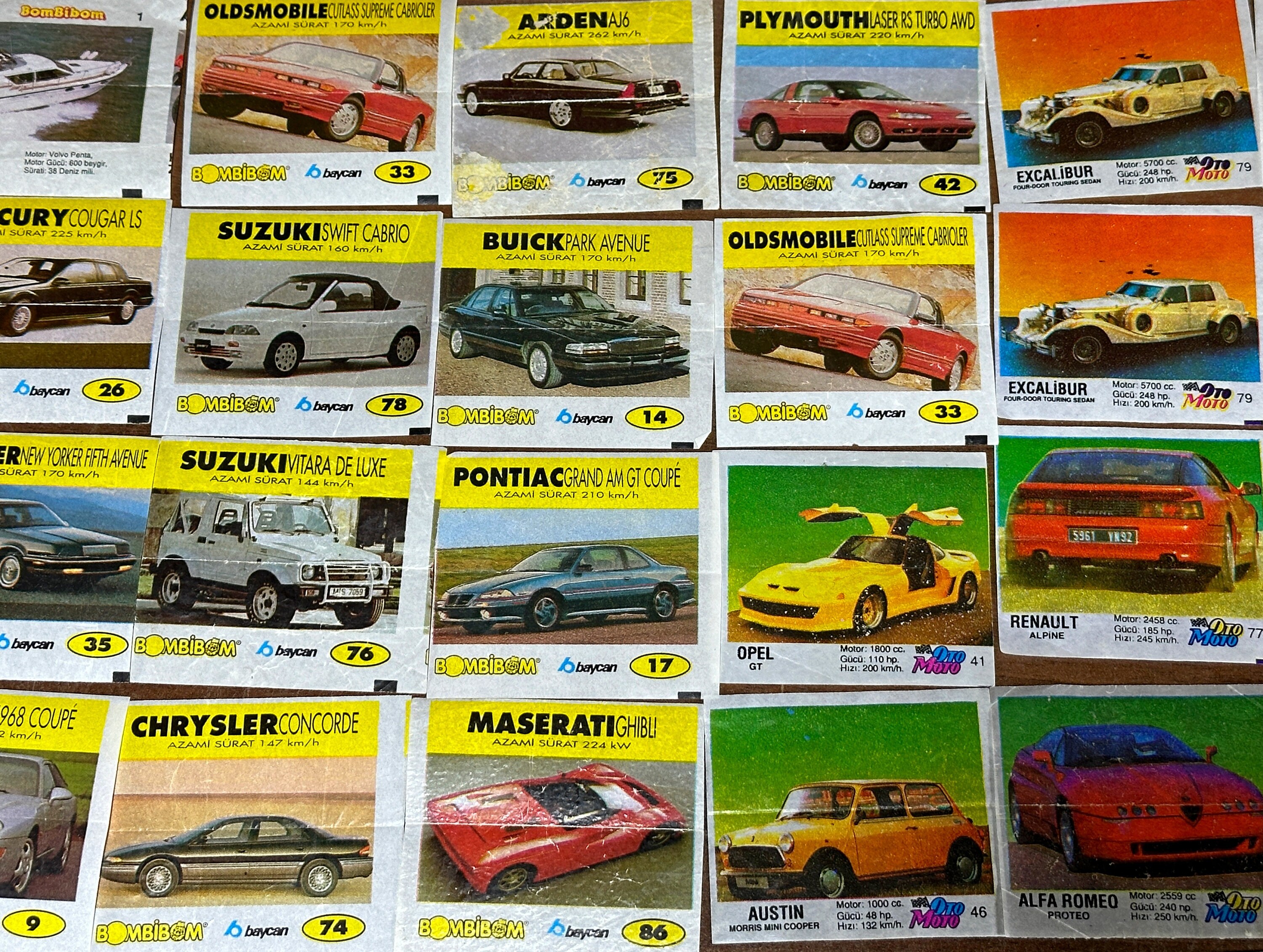 Vintage Bombibom Bubble Gum Wrappers: Retro Car Series, 106 Pcs