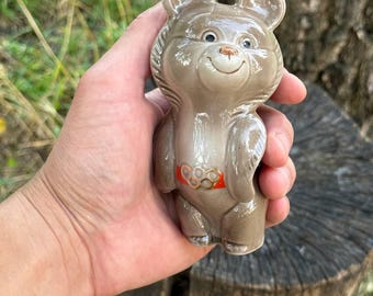Soviet porcelain bust of Olympic Bear. Antique tabletop figurine, USSR, ORIGINAL!