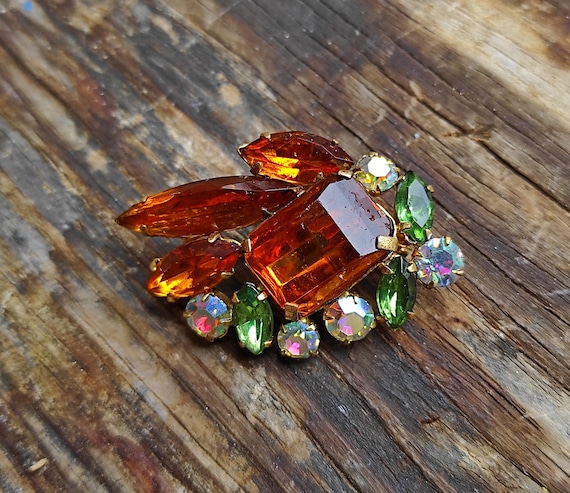 Broche vintage avec strass bleus, bijoux fantaisie rétro à collectionner - France