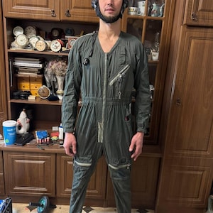 Vintage USSR Air Force Flight Suit with Leather Helmet. Original P9 Stamps 47