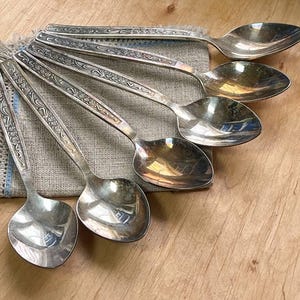 Vintage cupronickel table spoons USSR, silver plated spoons set of 6 pcs.