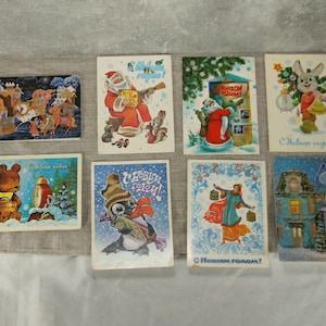 Vintage Weihnachtspostkarten! Set von 8 sowjetischen Grußkarten, Alles Gute zum Neuen Jahr! ein Weihnachtsgeschenk