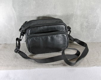 Vintage Black Leather Camera Bag: Men's Soft Leather Carryall