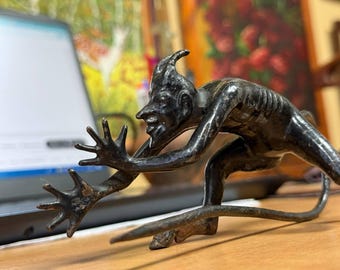 Vintage figurine Devil, Cast Iron Devil Pair, Kasli