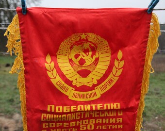 Fanion Propagande Soviétique URSS – Drapeau Communiste Vintage, Années 1950-75