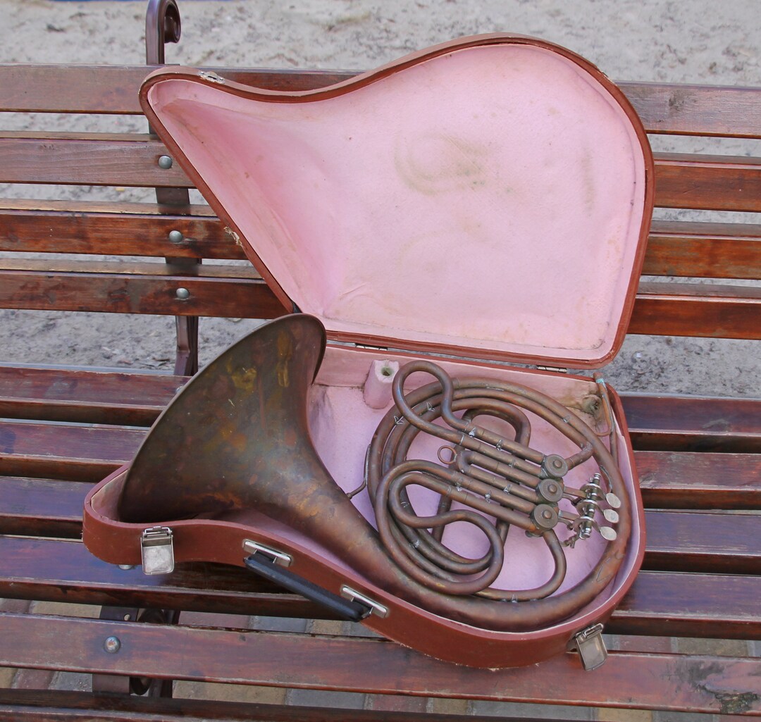 Vintage French Horn, Soviet Bronze Trumpet, Rare Musical Instrument