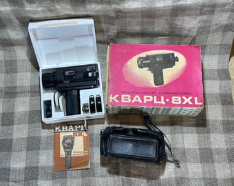 Vintage cinema camera QUARTZ 8XL, Soviet karat 1.2/8-40 lens, optics USSR, ORIGINAL