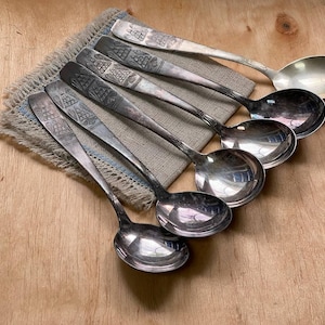 Vintage cupronickel tablespoons, USSR silver plated spoons set of 6 pcs.