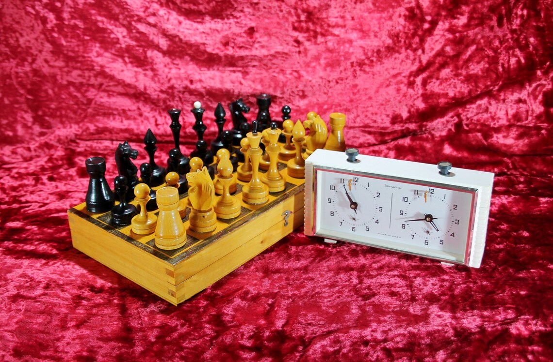 Vintage Wooden Chess and Clock Clock for Playing Chess Etsy Australia