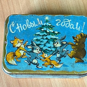 Vintage Sammler Blech Candy Box, Neujahrs Zeichnung, Original