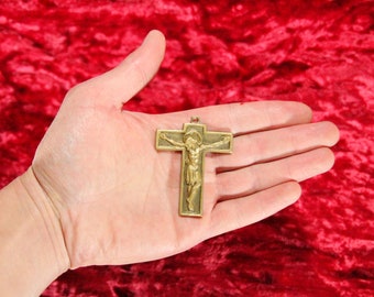 Antique bronze cross, rare jewelry pendant, old Christian cross