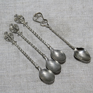 Vintage cupronickel teaspoons, silver plated spoons set of 4 pcs. USSR, rare coffee spoons as a gift.