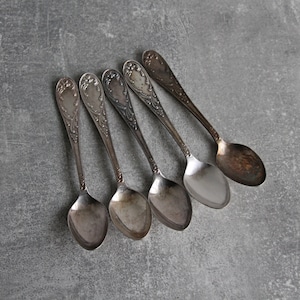 Vintage cupronickel teaspoons / silver plated spoons set of 5 pcs / USSR rare coffee spoons as a gift.