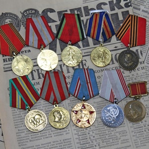 Vintage medals of USSR set 10 badges, antique, commemorative medals, military awards.
