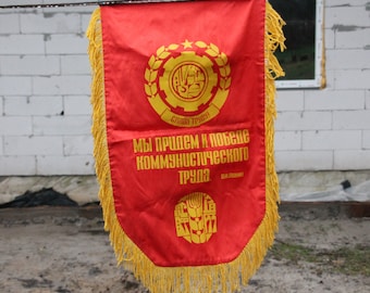 Vintage Soviet Pennant: Red Communist Banner, USSR Flag (24/15 inches)