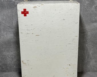 vintage medical wall mounted wooden box. chest for decoration