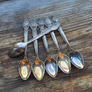 Vintage cupronickel teaspoons. silver plated spoons set of 6 pcs, Rose, USSR, rare coffee spoons a gift.