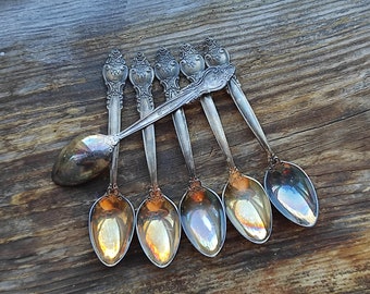 Vintage cupronickel teaspoons. silver plated spoons 6 pcs, Rose, USSR, rare coffee spoons a gift.