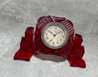 Soviet clock, red interior watch made of plexiglass USSR