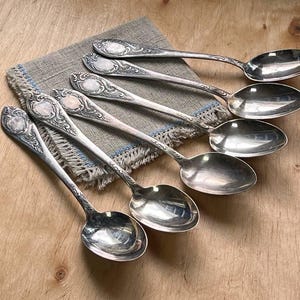 Vintage cupronickel tablespoons, silver plated spoons set of 6 pcs, USSR