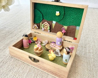 Mini Peg Doll Fairy Garden Travel Play Set, Gift For Girls