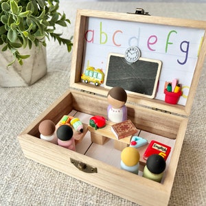 Peg People School Play Set, Peg People Teacher, Wooden Toy, Gift For Kids