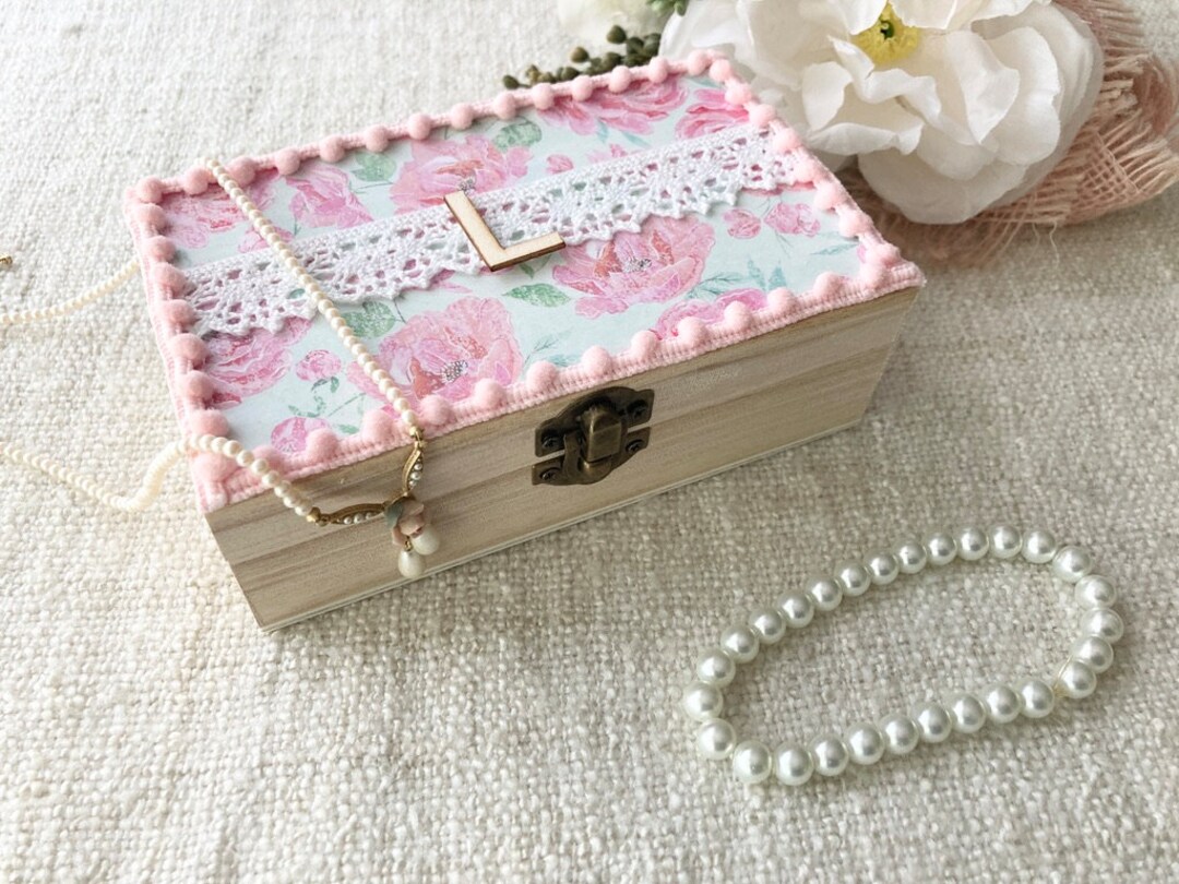 Girls Personalized Wooden Jewelry Box With Mirror Floral Etsy