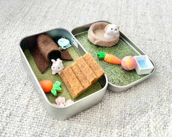 Miniature Bunny Pocket Pet Playset: Travel Toy for Kids, Stocking Stuffer, Gift For Kids