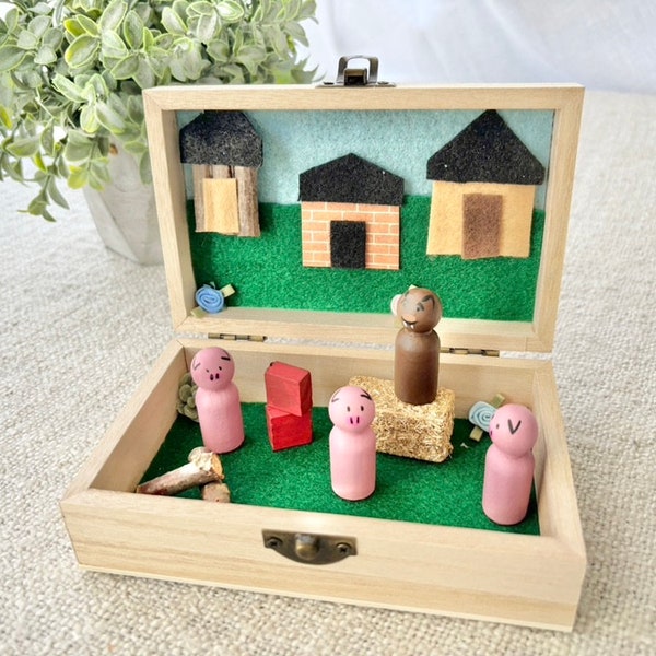 3 Little Pigs Peg Doll Play Set, Travel Toy For Kids, Kids Activity, Gift for Boys And Girls