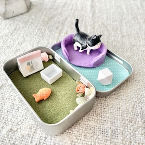 Pocket Pet Cat in a Tin: Miniature Travel Toy for Kids, Small Gift, Stocking Stuffer