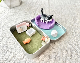 Pocket Pet Cat in a Tin: Miniature Travel Toy for Kids, Small Gift, Stocking Stuffer
