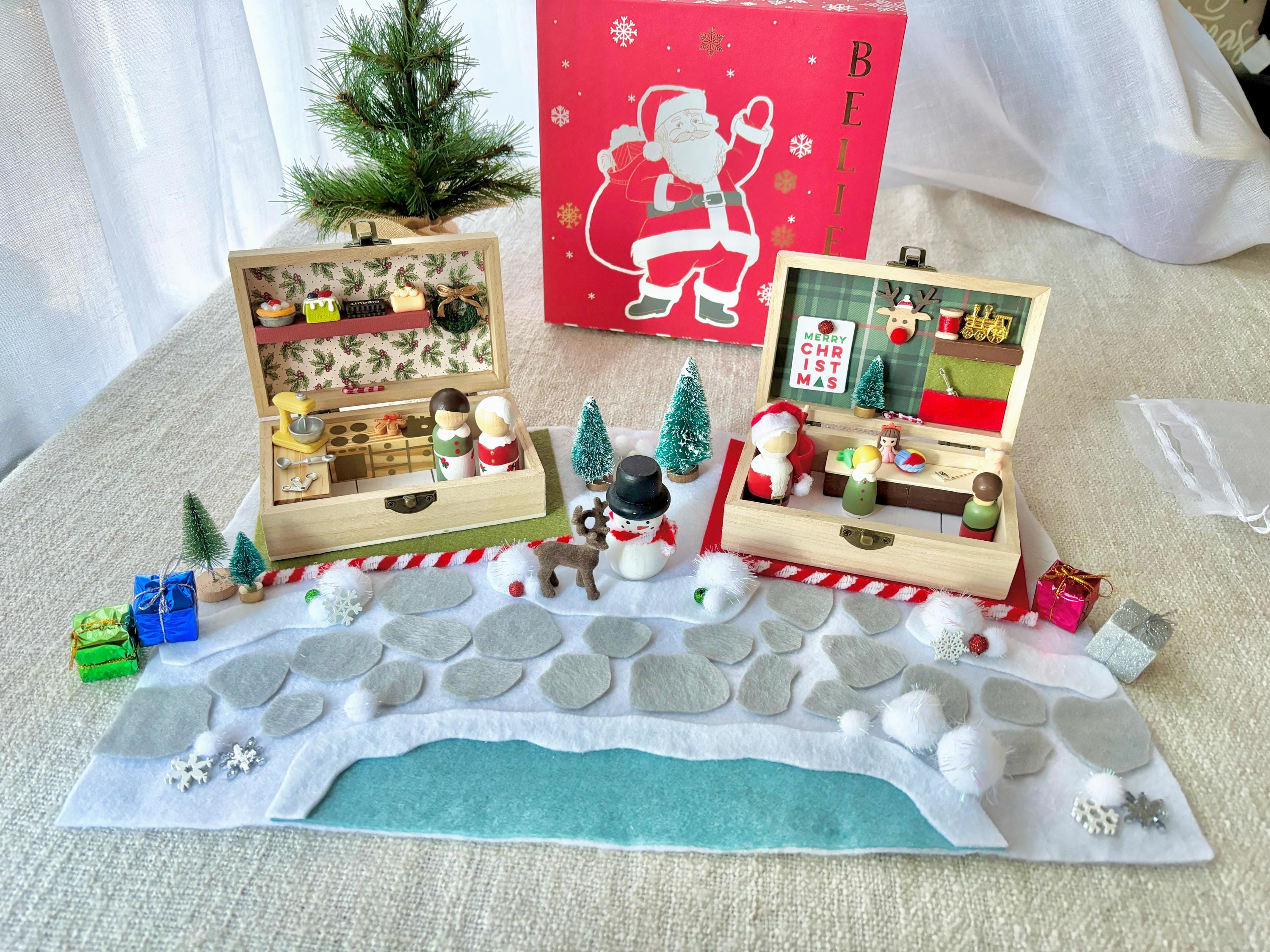 North Pole Peg Doll Playset: Santa's Workshop, Felt Play Mat & Storage Box